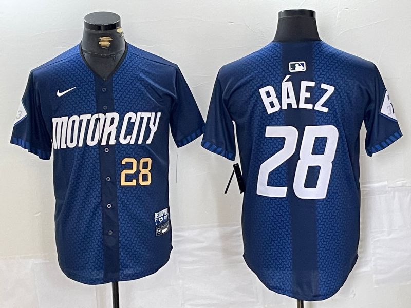 Men Detroit Tigers #28 Baez Blue City Edition Nike 2024 MLB Jersey style 2